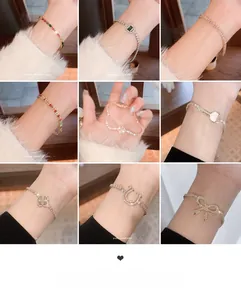 Collage of gold plated bracelets with colorful zircon stones in various chic patterns