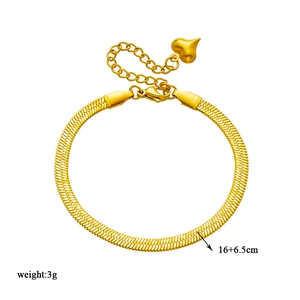 Minimalist gold snake chain bracelet with heart pendant and adjustable extension link