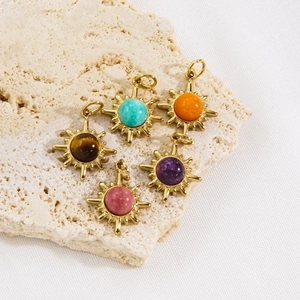 Starburst Charms Stainless Steel Pendants Natural Stone Inlaid DIY Jewelry Making Vintage Bohemian Style Findings
