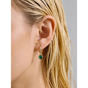 Elegant gold S925 silver hoop earrings with a dangling round green zircon stone