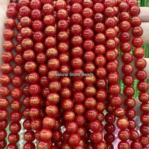 Polished red natural stone round beads for DIY jewelry making and bracelets