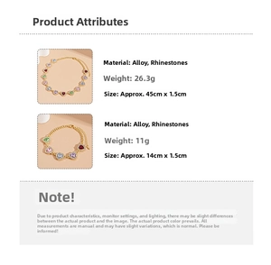 Spécifications de taille pour l'ensemble collier et bracelet cœur en strass doré