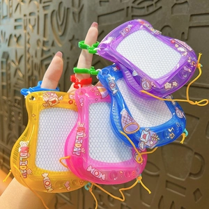 Mini guitar-shaped magnetic drawing board keychains in yellow, pink, blue, and purple colors