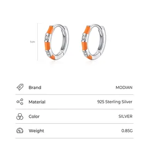 925 sterling silver orange enamel hoop earrings with zircons for women summer style