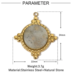 Detailed dimension guide for retro celestial stainless steel pendant with natural stone