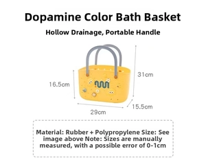 Detailed dimensions of yellow dopamine style shower basket with hollow drainage design
