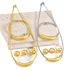 Luxury gold and silver hollow curve necklace, bracelet, ring, and earring jewelry sets