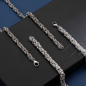 Polished stainless steel braided keel chain set with necklace and bracelet for men