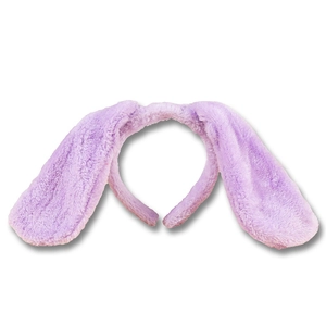 Detailed view of plush purple rabbit ears headband with soft faux fur texture