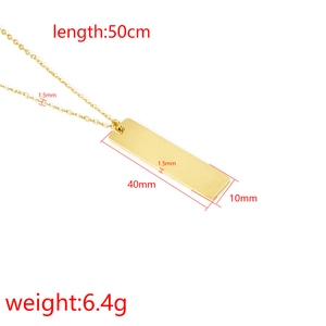 Polished gold stainless steel bar pendant necklace with 50cm chain dimensions