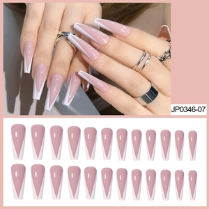 Unghie Finte a Forma di Bara Lunga Francese a V Rosa Nude Bianco Copertura Totale Unghie a Ballerina per Donna Con Colla a Gelatina e Lima