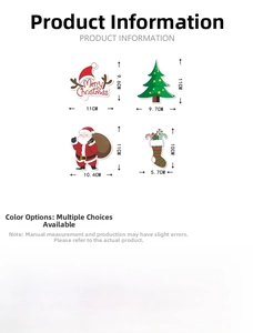 Detailed size guide for paper Christmas cake toppers featuring Santa and reindeer