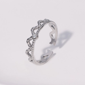 Bague couronne minimaliste en argent avec zircon étincelant et ouverture réglable
