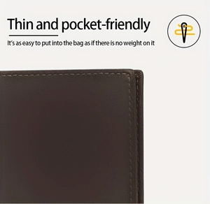 Macro shot of ultra-thin brown leather wallet showing slim profile and pocket-friendly size