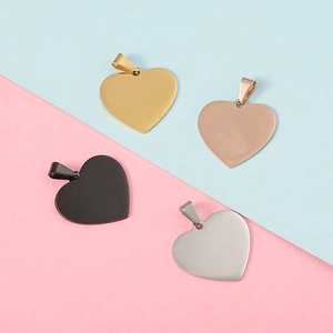 Heart Shaped Pendant 304 Stainless Steel Mirror Polished DIY Jewelry Accessories Charm Pet ID Tag