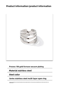 Detailed specs of multi-layer wavy stainless steel ring with 18K vacuum plating finish