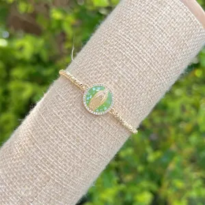 18K gold-plated Virgin Mary pendant bracelet with green mosaic and zircon halo