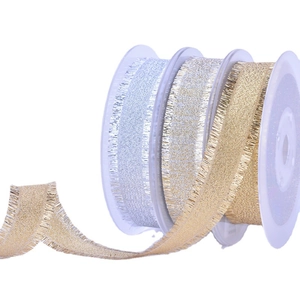 Sparkling gold and silver metallic fringe ribbons for elegant gift and cake decoration
