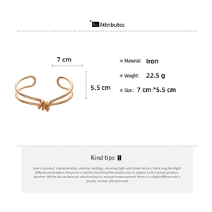 Detailed size chart of gold double-layer geometric knotted cuff iron bracelet