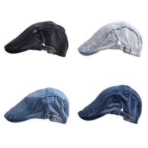 Classic denim flat caps in four colors with adjustable side buckles for men and women