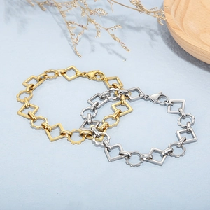 Fashion titanium steel gear geometric chain bracelet in gold and silver finish