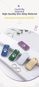 Macro detail of rectangular zinc alloy pet ID tags with glitter finish and paw prints