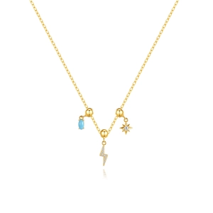 Elegant gold S925 silver necklace featuring lightning, star, and blue gemstone charms