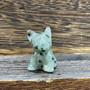 Green spotted semi-precious stone French Bulldog carving 3cm sitting crystal dog statue