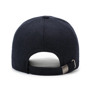Winter fleece baseball cap for men, navy blue wool felt hat with adjustable strap back