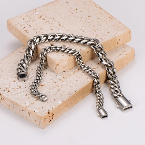 Polished 304 Stainless Steel Cuban Chain Bracelet For Men Simple Punk Hip Hop Style Silver Color Jewelry