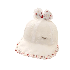 Chapeau de soleil blanc pour bébé avec broderie florale et grand nœud rose