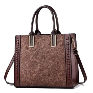 Tote Bag Floral Embossed Lace PU Leather Large Capacity Crossbody Shoulder Handbag Elegant For Women