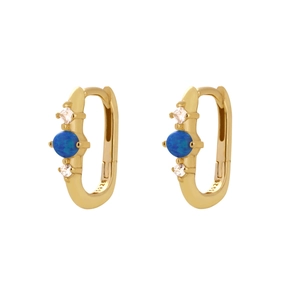 Orecchini a cerchio in argento S925 placcato oro con opale blu e zirconi bianchi lucidi