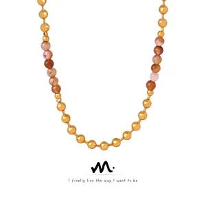 Collana di Perline Vintage in Acciaio al Titanio Pietra Naturale Perle d'Oro Collana Artigianale da Donna Gioielli Stile Antico