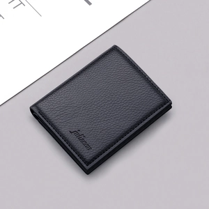 Men Short Wallet PU Leather Litchi Texture Zipper Pocket Bifold Slim Business Casual Card Holder