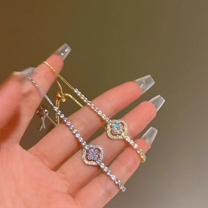 Elegant adjustable flower bracelets in gold and silver finish with sparkling crystals