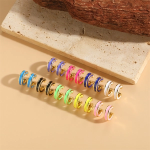 C-Shaped Ear Cuffs Copper Colorful Enamel Clip On Earrings No Piercing Geometric Gold Plated Minimalist For Women