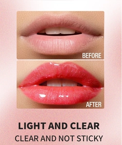 Brillo de labios antes y después con efecto de labios hidratados claros y brillantes