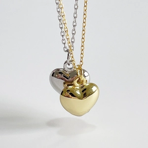 Polished 925 sterling silver heart pendant necklace in gold and silver finish