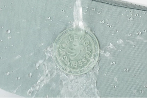 Detailed macro view showing the waterproof nylon fabric and water droplets on the surface