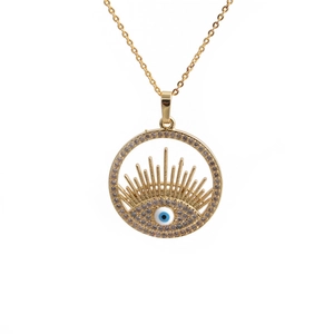 Collana dorata con ciondolo occhio del male in zircone e smalto a cuore blu