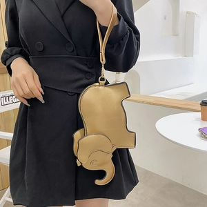 Unique gold elephant shape crossbody bag with lychee leather texture for modern women
