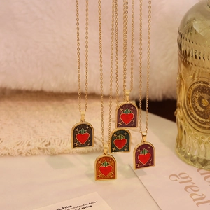 Stainless Steel Pendant Necklace Colorful Enamel Sacred Heart Arch Shield Vintage Tarot Style For Women