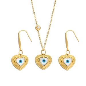 18k gold plated titanium steel jewelry set with heart-shaped evil eye pendant and earrings
