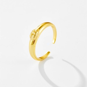 Adjustable S925 sterling silver ring in gold with unique irregular matte textured design