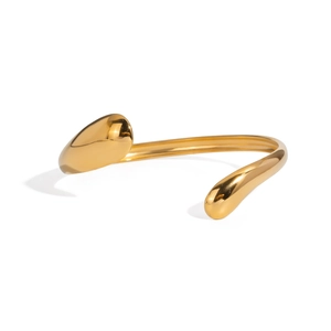 Elegant 18K gold-plated stainless steel wavy open bangle with polished drop-shaped ends
