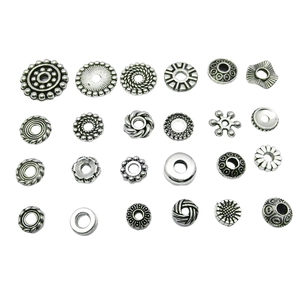 Collection of 22 different antique silver alloy spacer beads for DIY jewelry making sets