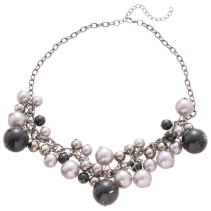 Irregular pearl tassel pendant necklace with black, purple and silver mixed beads