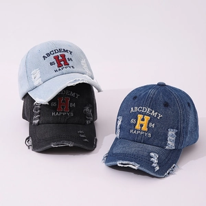 Kids Baseball Cap Retro Distressed Cotton Denim Sun Hat Letter Embroidery Adjustable For Boys Girls Casual Streetwear