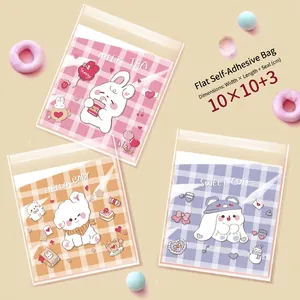 Detail of 10x10cm cute cartoon self-adhesive snack bags with bunny and dog patterns